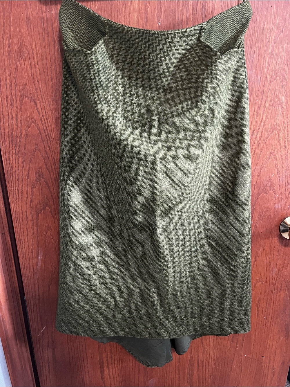 Sara Berman Olive Green Herringbone Midi Skirt